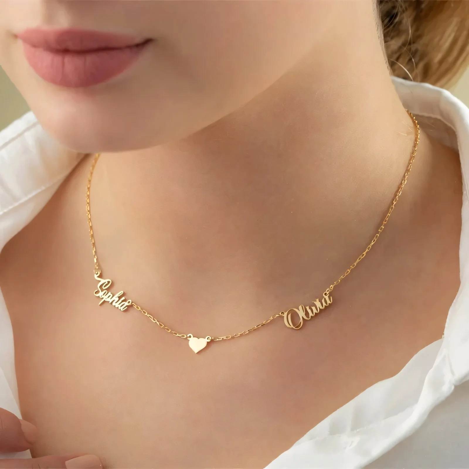 Romantic Two Name Dainty Heart Necklace - Image 3