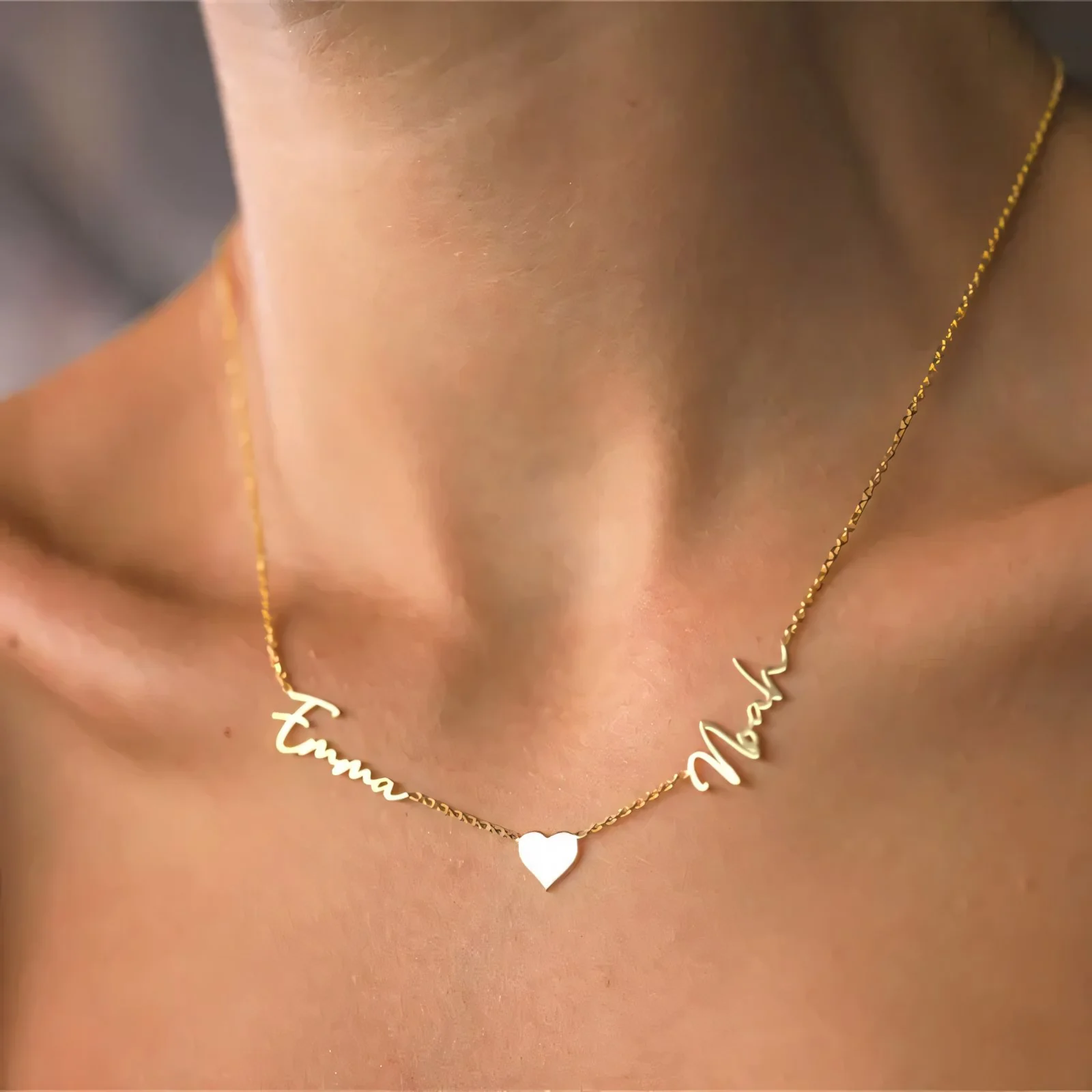 Romantic Two Name Dainty Heart Necklace - Image 5