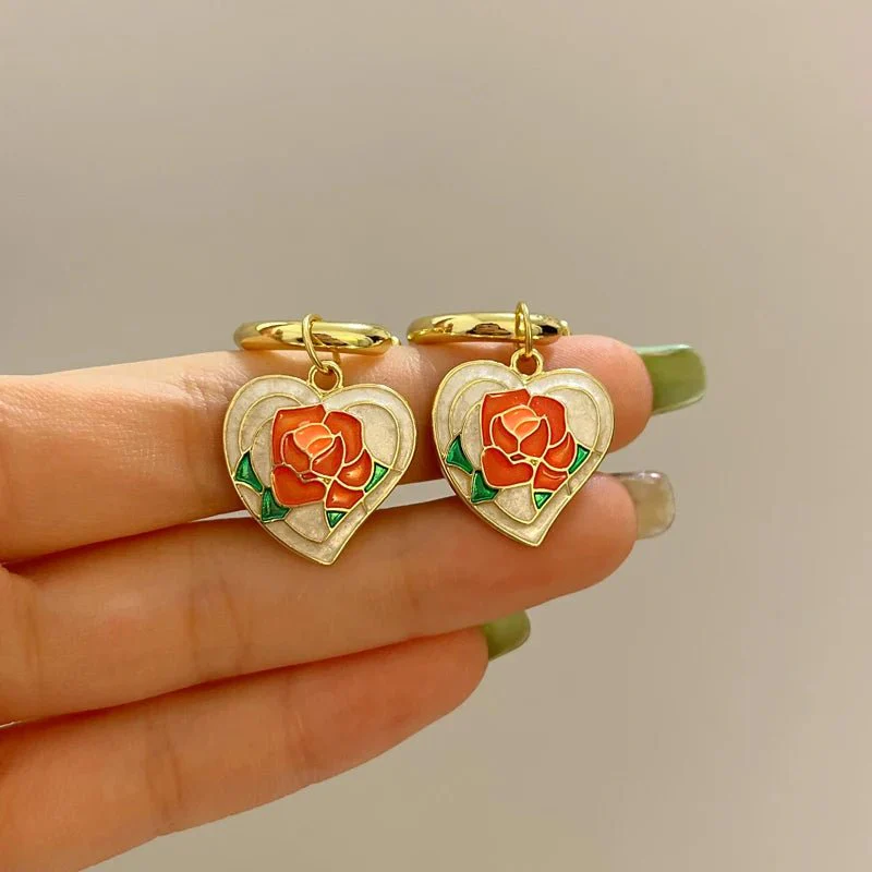 Romantic Flowing Heart Rose Earrings - Image 5