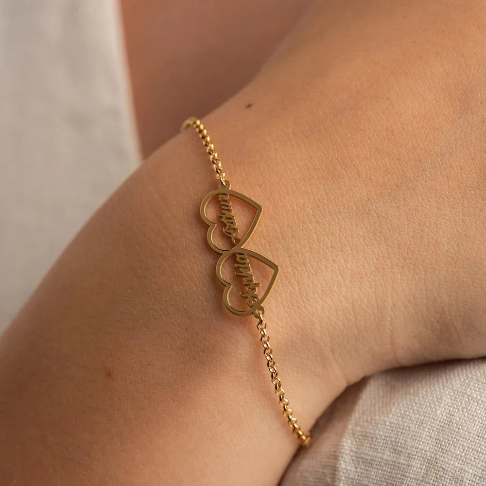Romantic Two Heart & Name Couples Bracelet - Image 3