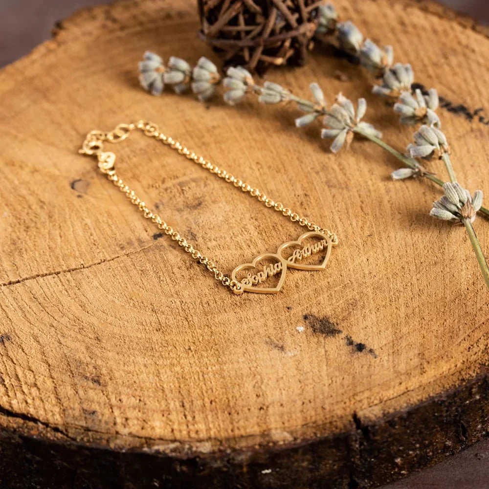 Romantic Two Heart & Name Couples Bracelet - Image 4