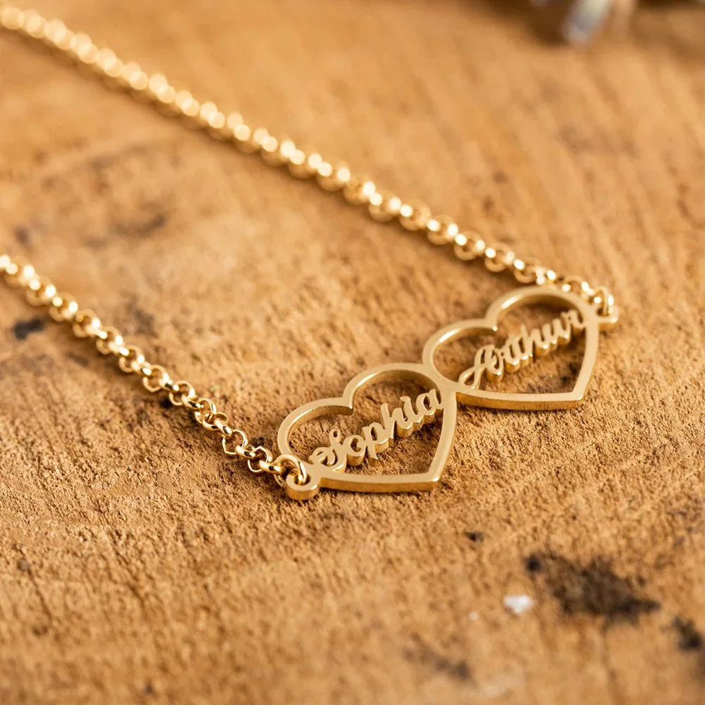 Romantic Two Heart & Name Couples Bracelet - Image 5