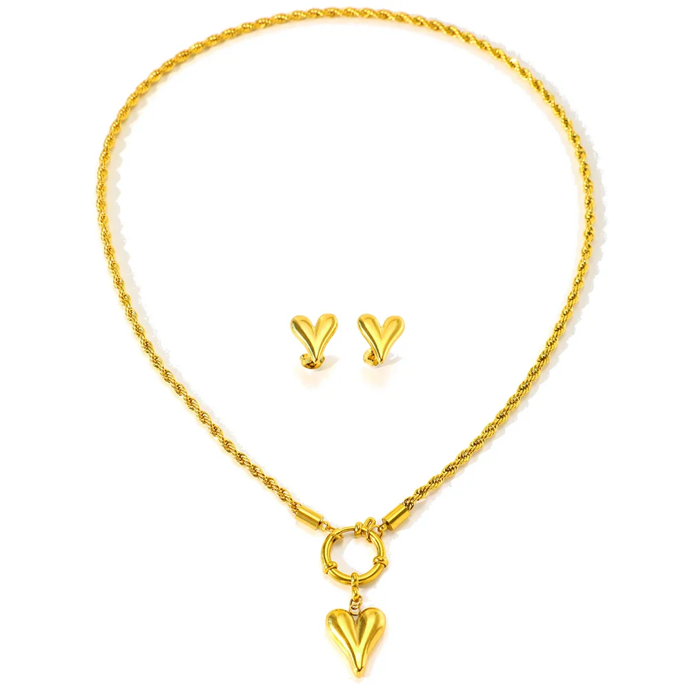 Rope Chain Anchor Clasp Heart Necklace and Earring Set - Image 8