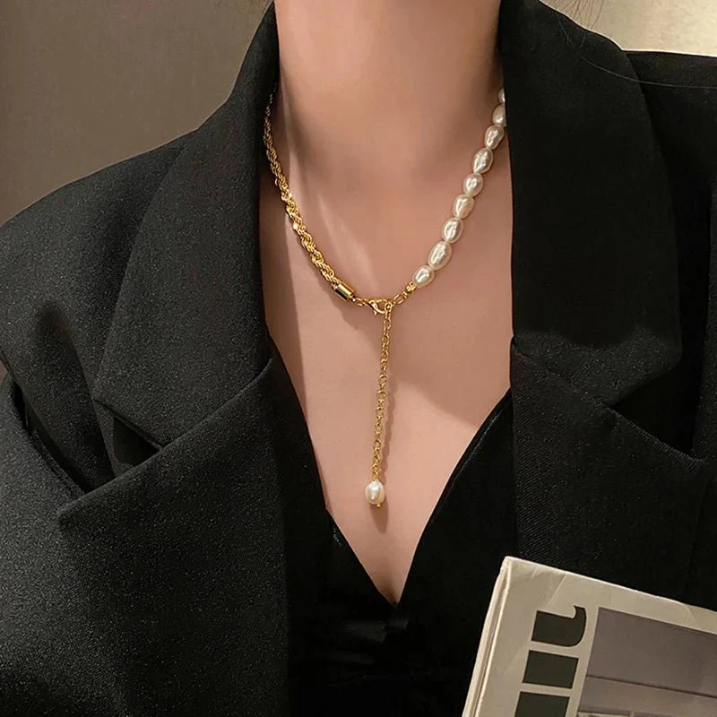 Rope Chain Pearl Contrast Bracelet and Necklace - Image 3