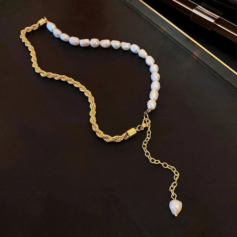 Rope Chain Pearl Contrast Bracelet and Necklace - Image 4