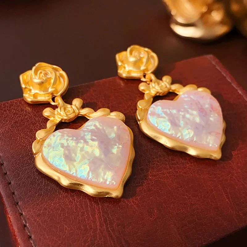 Rose Floral Enamel Heart Earrings - Image 6