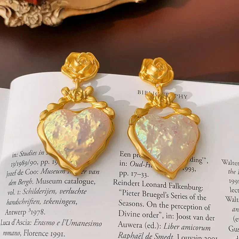 Rose Floral Enamel Heart Earrings - Image 8