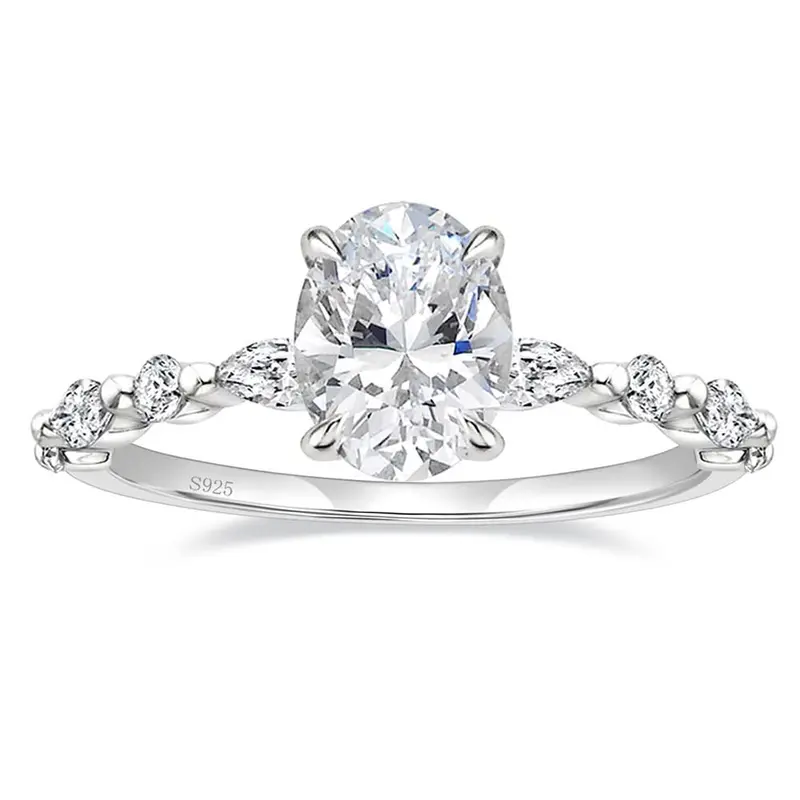 S925 3CT Elegant Oval Set Moissanite Accented Band Ring - Image 2