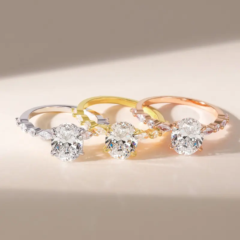 S925 3CT Elegant Oval Set Moissanite Accented Band Ring - Image 4