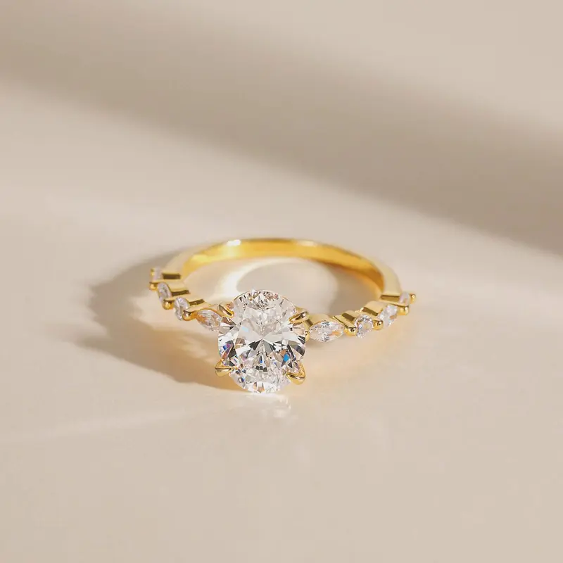 S925 3CT Elegant Oval Set Moissanite Accented Band Ring - Image 5