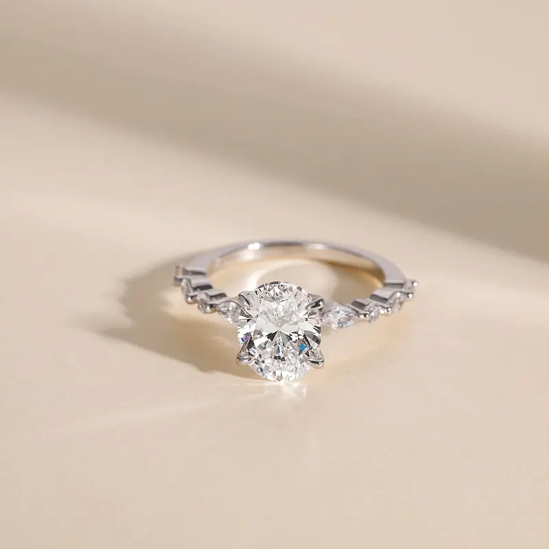 S925 3CT Elegant Oval Set Moissanite Accented Band Ring - Image 6