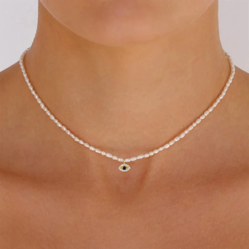 S925 Dainty Diamond Charm Pearl Necklace - Image 3