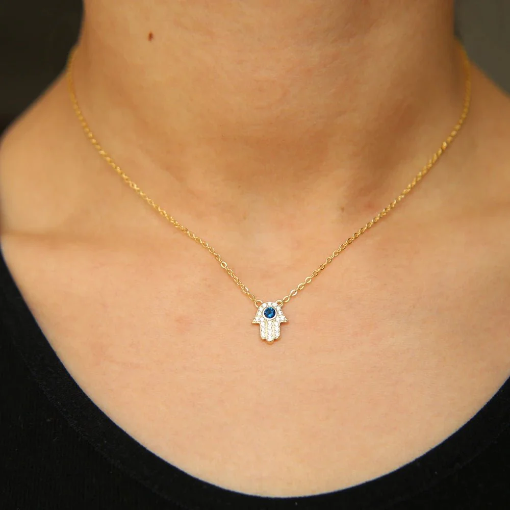 S925 Dainty Hamsa Hand Diamond Pendant Necklace - Image 2