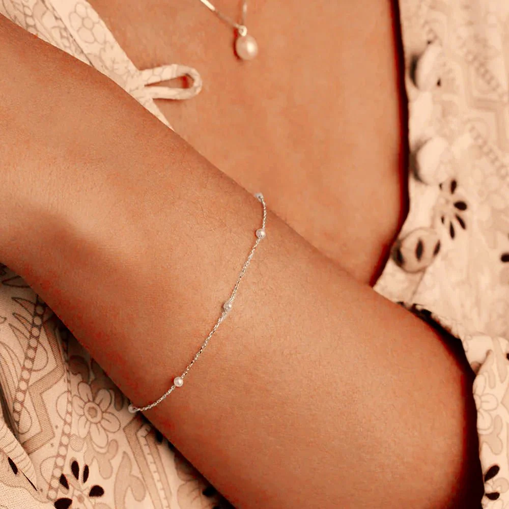 S925 Dainty Satellite Pearl Chain Bracelet - Image 2