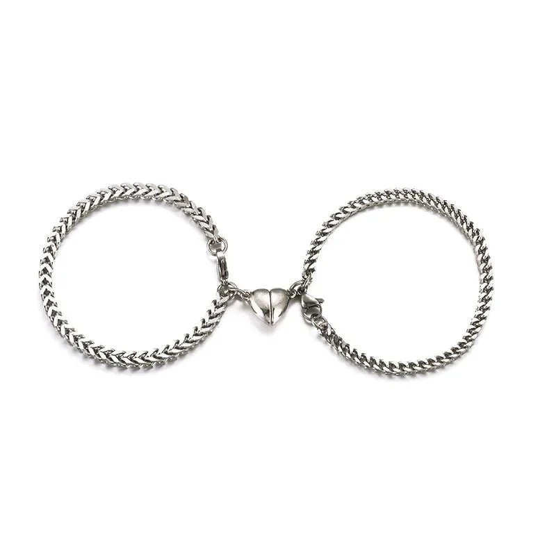 Simple Couples Cuban Magnetic Heart Bracelet Set - Image 7