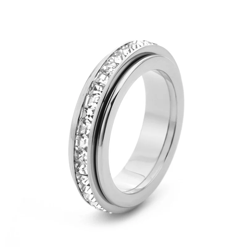 Simulated Diamond Accented Rotating Anxiety Relief Ring - Image 5