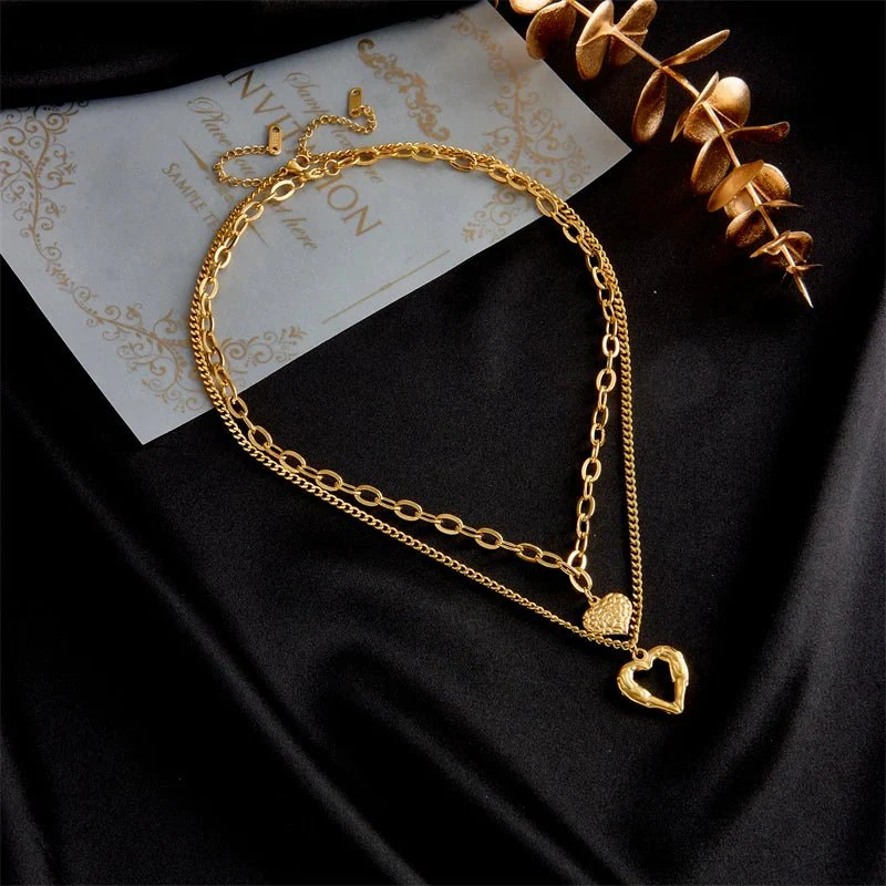 Stacked Golden Heart Contrast Necklaces - Image 2