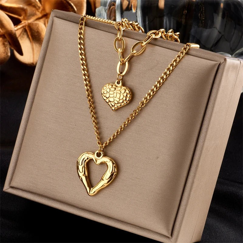 Stacked Golden Heart Contrast Necklaces - Image 4
