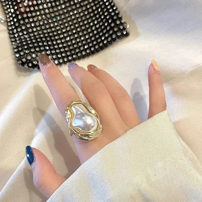 Statement Gold Accented Pearl Ring - Image 2