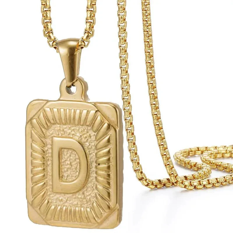 Textured Rectangle Letter Initial Necklace - Image 11