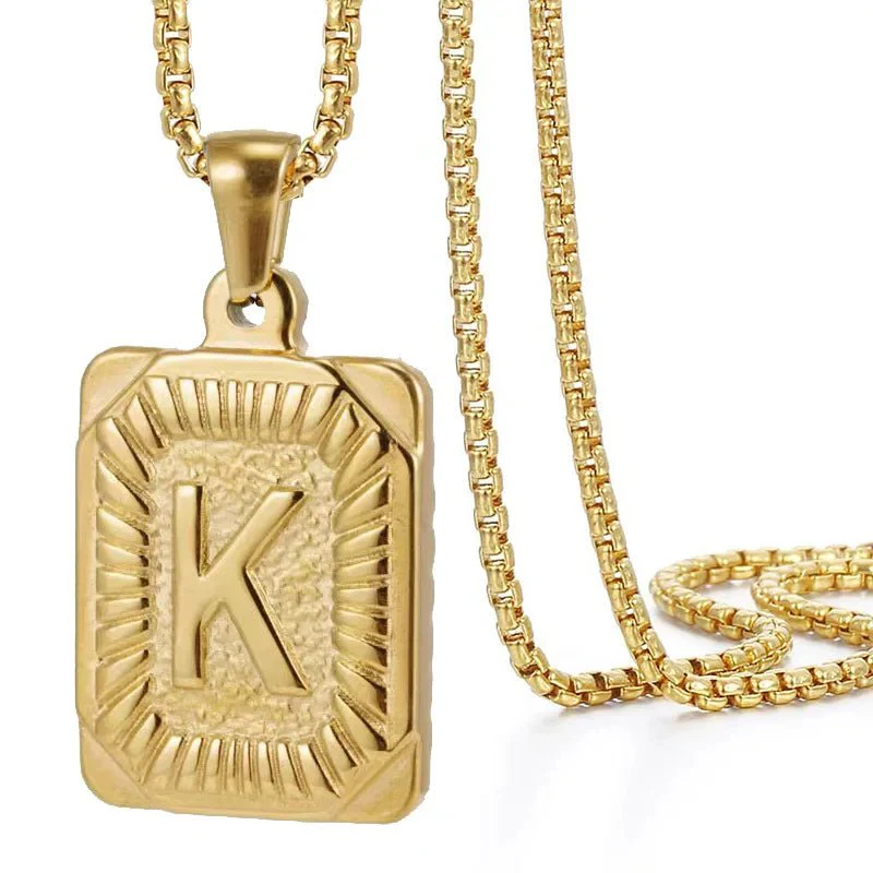 Textured Rectangle Letter Initial Necklace - Image 18