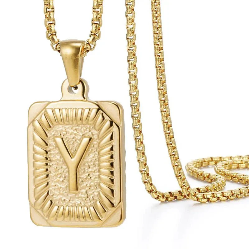 Textured Rectangle Letter Initial Necklace - Image 32