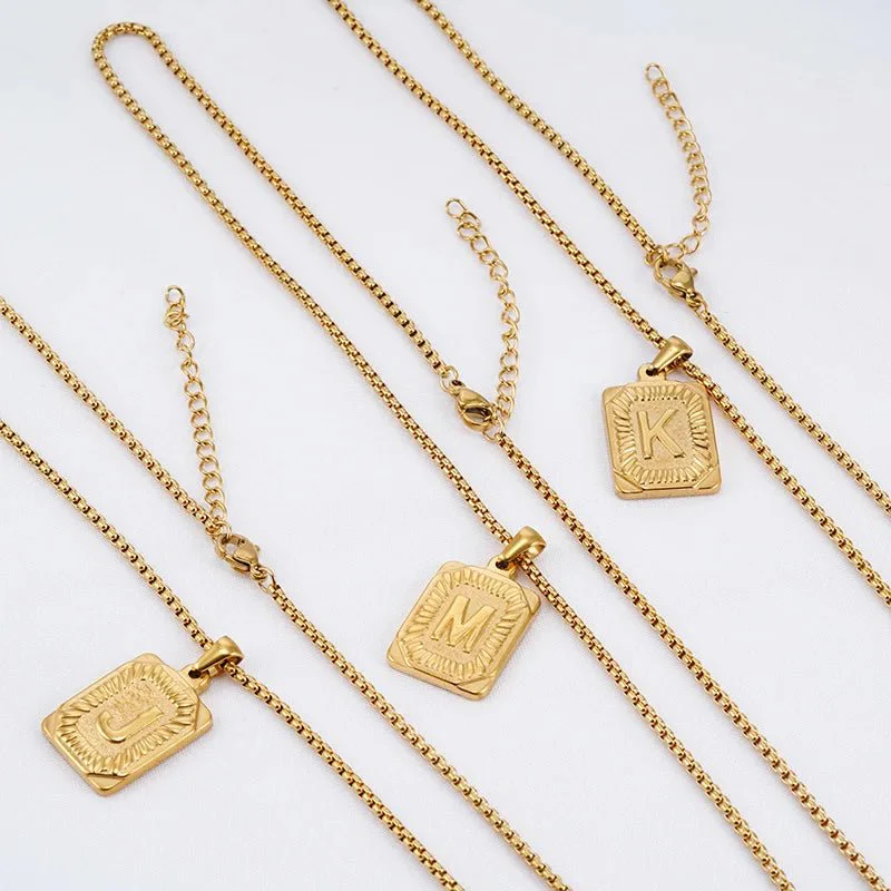 Textured Rectangle Letter Initial Necklace - Image 6
