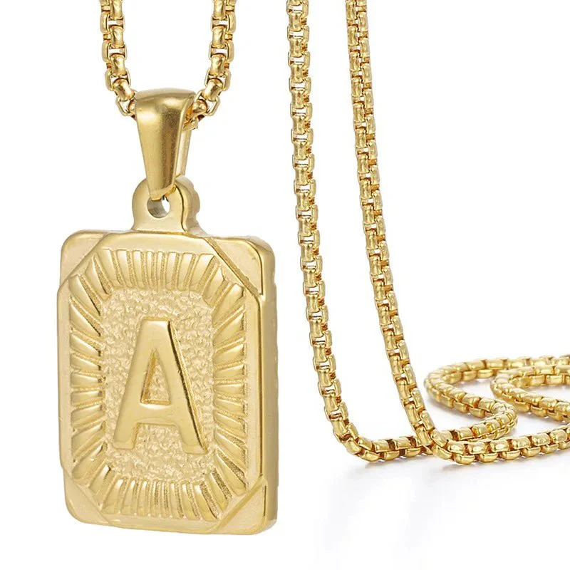 Textured Rectangle Letter Initial Necklace - Image 8