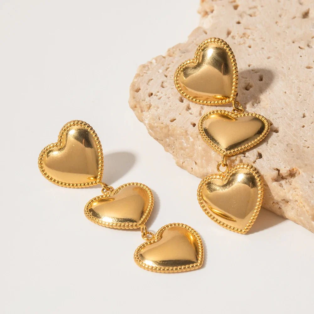 Triple Hearts Drop Earrings - Image 5
