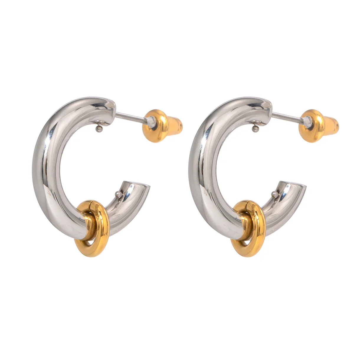 Two Tone Classic C Dual Ring Hoop Earrings - Image 7