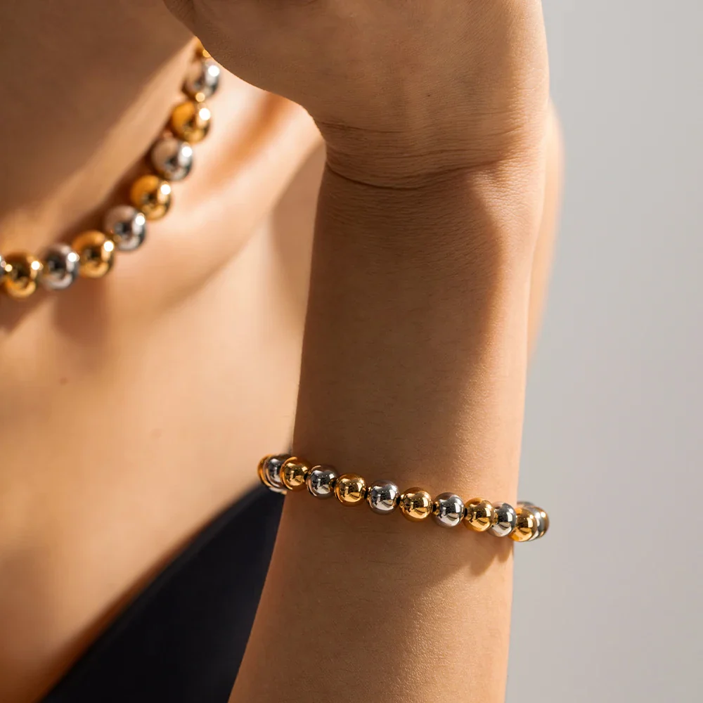 Two Tone Gold & Silver Beaded Bracelet - Image 2