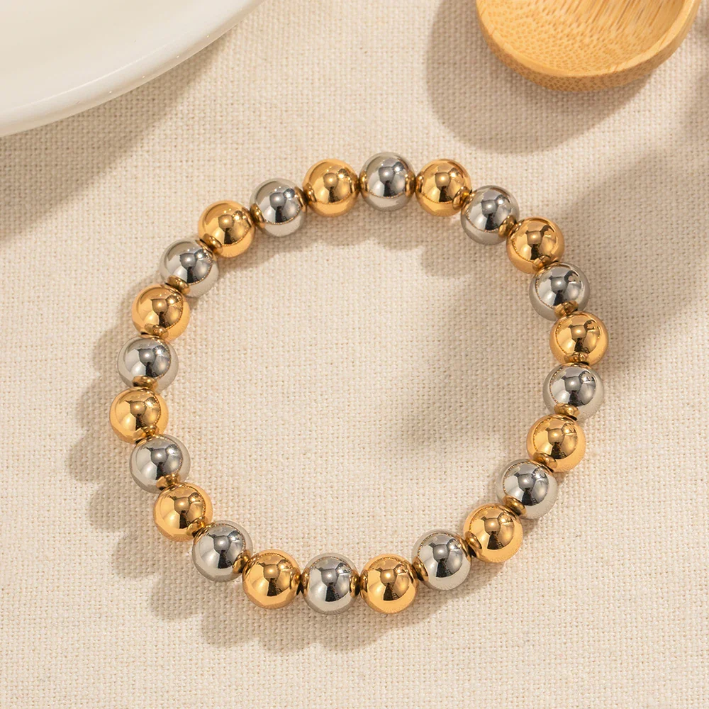 Two Tone Gold & Silver Beaded Bracelet - Image 4
