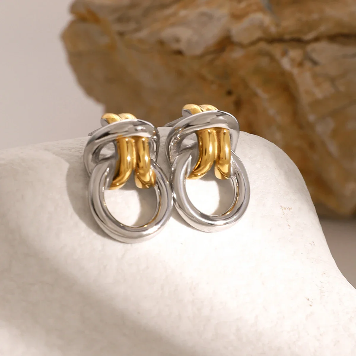 Two Tone Ring Knot Earrings - Image 4