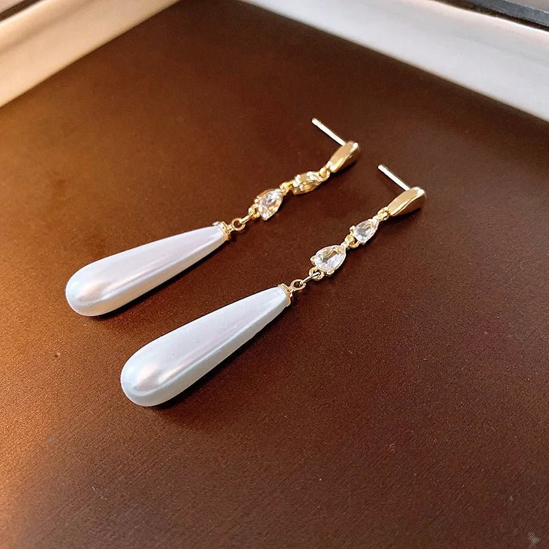 Water Drop Pearl Diamond Earrings - Image 5